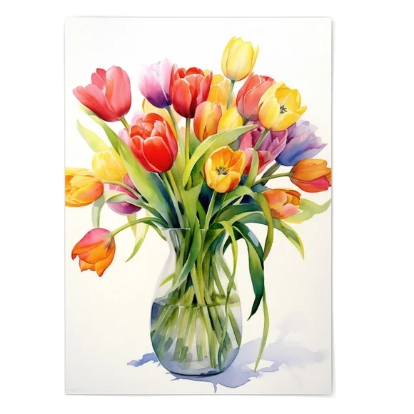 Watercolor Tulips Wall Art Illustration Print Poster Unframed - Picture 2 of 5